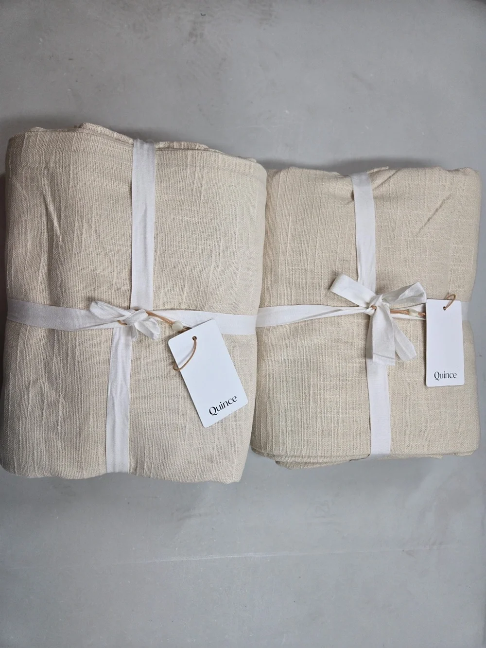 NWT QUINCE Set Of 2 48x96 Cotton Slub Room Darkening Curtains Natural 0730